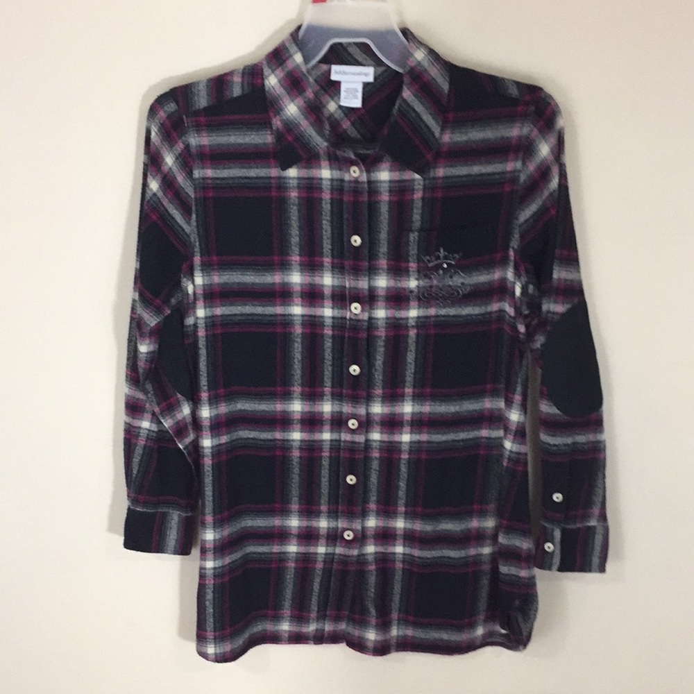Soft Surroundings Flannel Plaid Shirt Top Tunic Size Large
